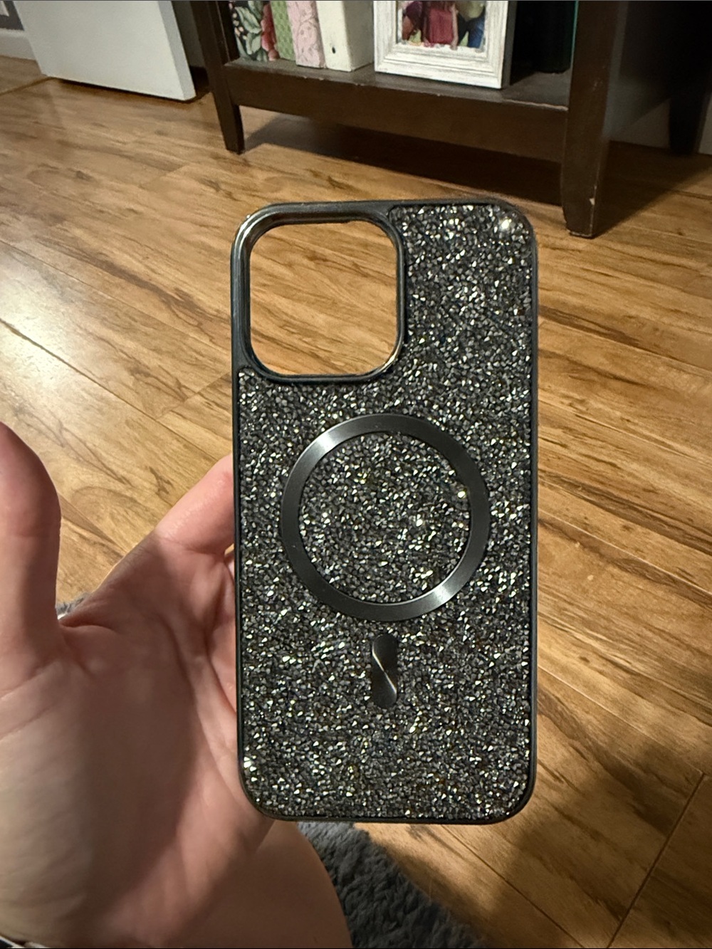 Pink Sky Glitter MagSafe-Compatible Black iPhone 16 Pro Max case